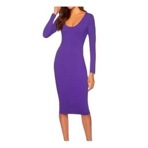 NWT Susana Monaco scoop neck U shaped midi bodycon blue purple dress size small
